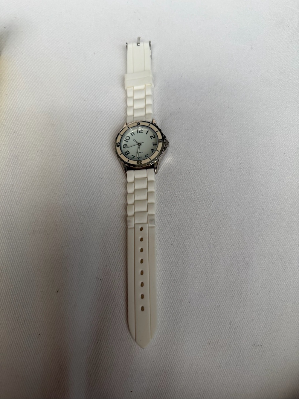 White Silicone Strap Analog Watch with Silver-Tone Bezel
